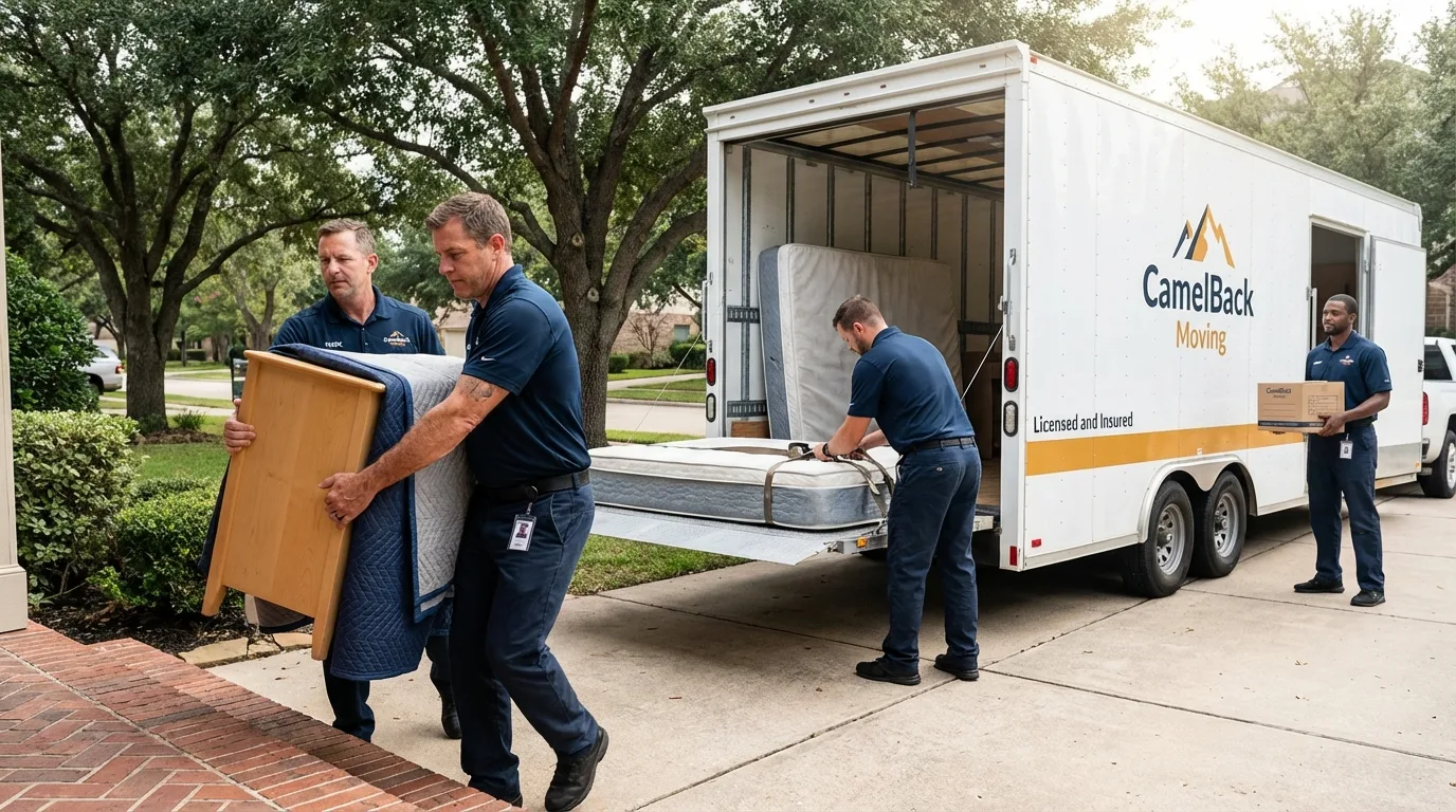 Crew loading residential truck for cross-state move from Portland, ME