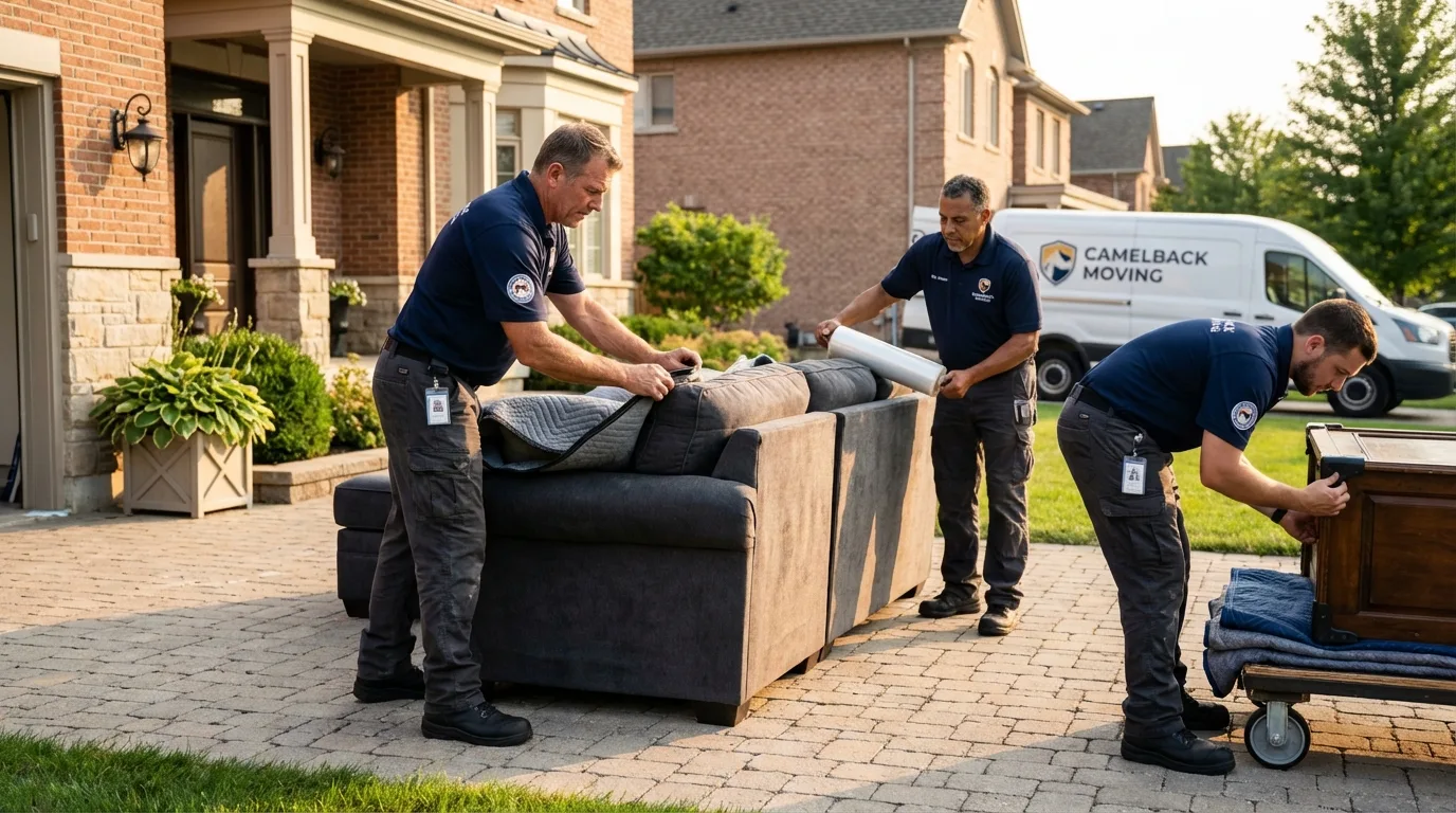 Large estate moving crew wrapping furniture in Portland, ME