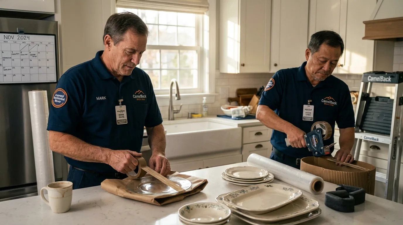 Professional crew packing kitchen dishware in Portland, ME